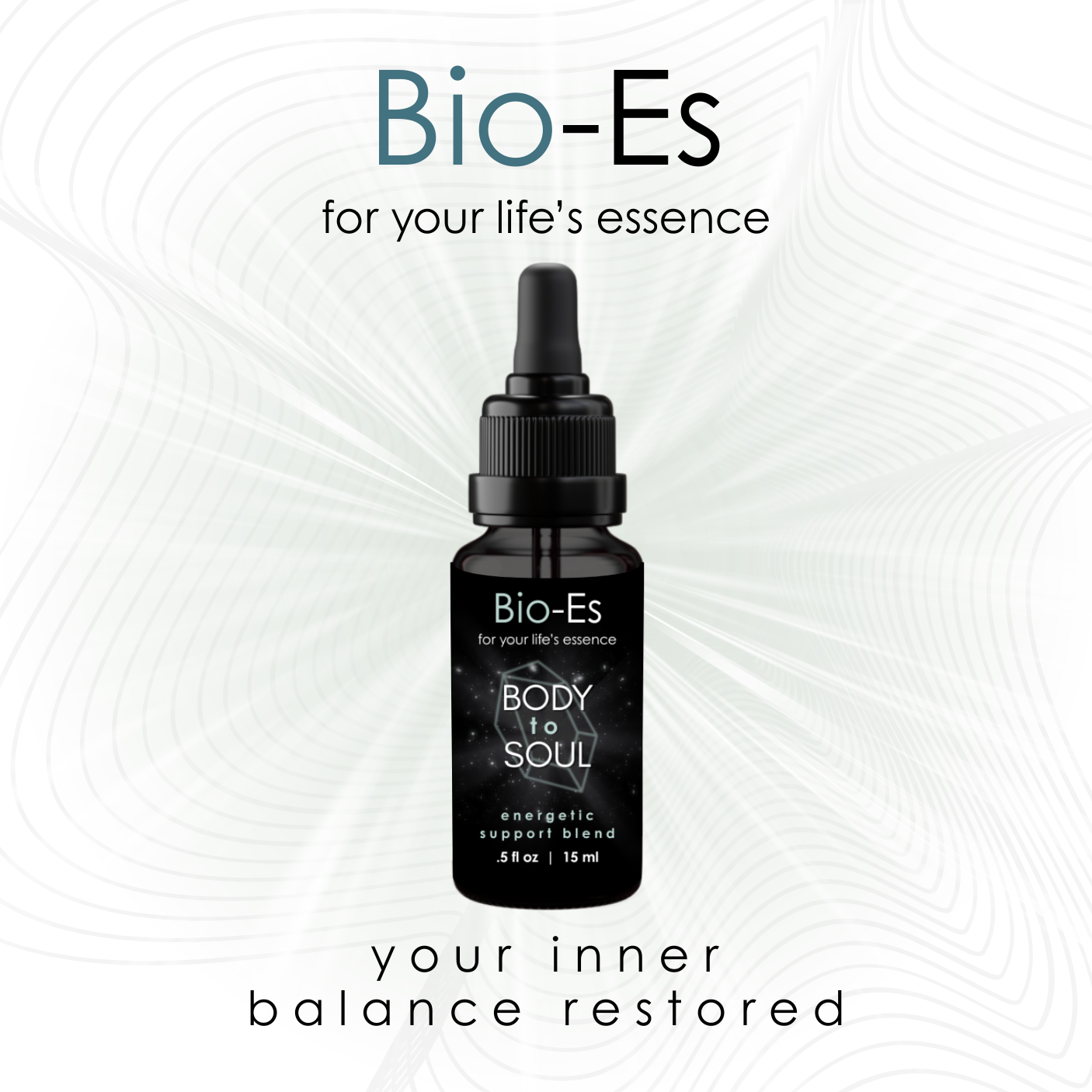 Image featuring Bio-Es Body to Soul custom essence blend for ages 75 and under, up to 40 essences, designed to support emotional and physical balance by restoring inner harmony, releasing tension, and promoting calm, clarity, and nervous system regulation.