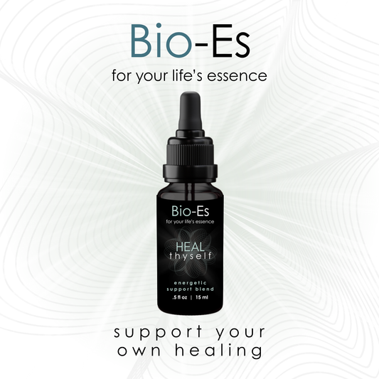 Image featuring Bio-Es Heal Thyself clearing flower essence blend designed to support emotional regulation, clarity, intention, and calm, helping balance energy, reduce self-doubt, and promote resilience during life challenges.